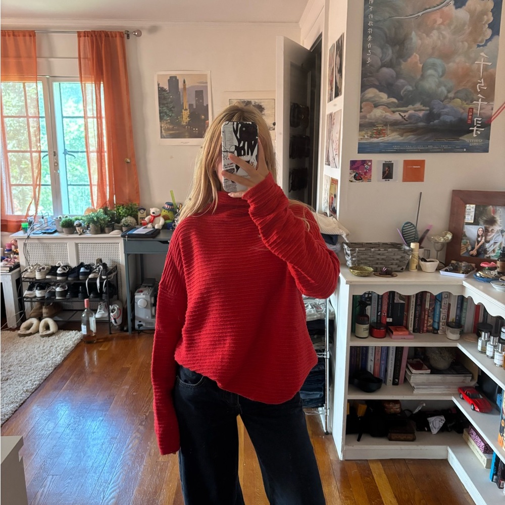 French Connection Vibrant Red Women's Turtleneck Sweater